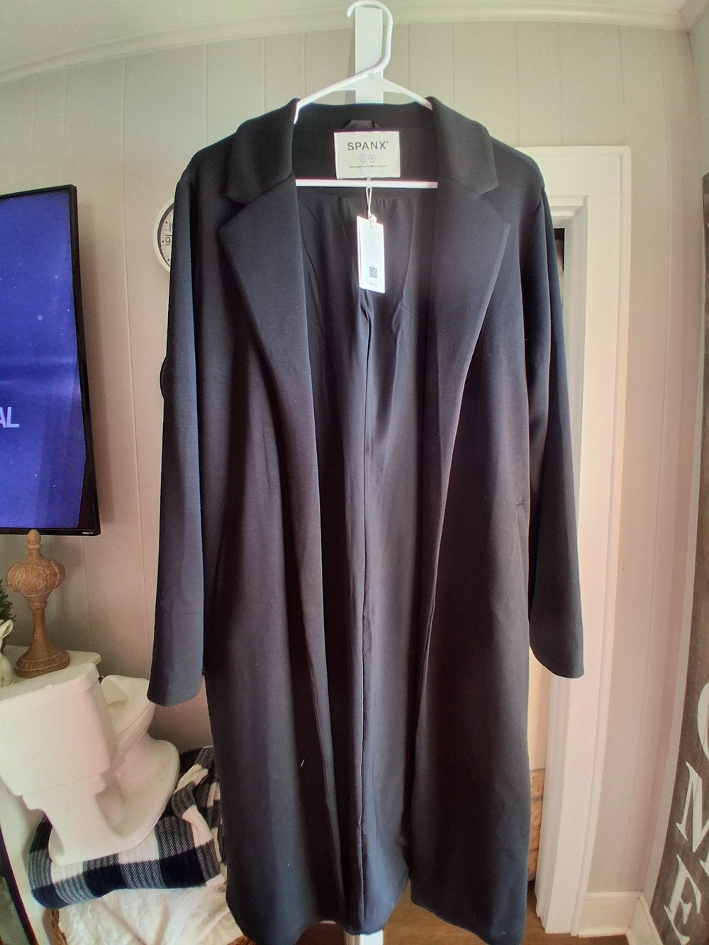 SPANX Long Black Open-Front Trench Coatigan